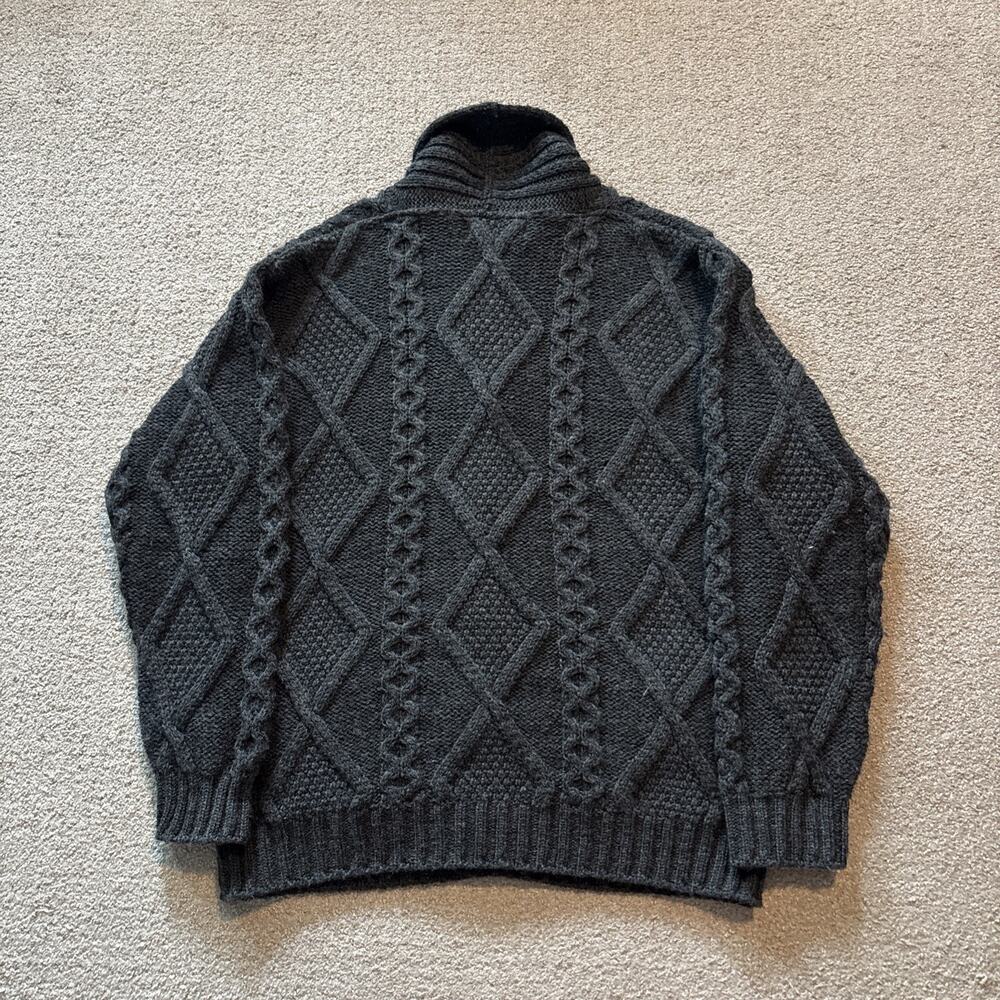 Aran Crafts Ireland Merino Wool Shawl Collar Cardigan Sweater Mens S Gray Cable - Picture 8 of 10